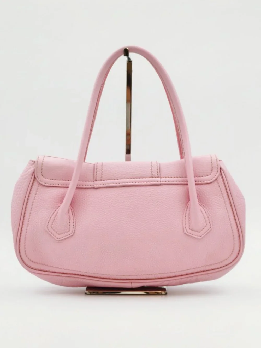 Celine Vintage Pink Leather Shoulder Bag Gold Hardware Buckle Handbag
